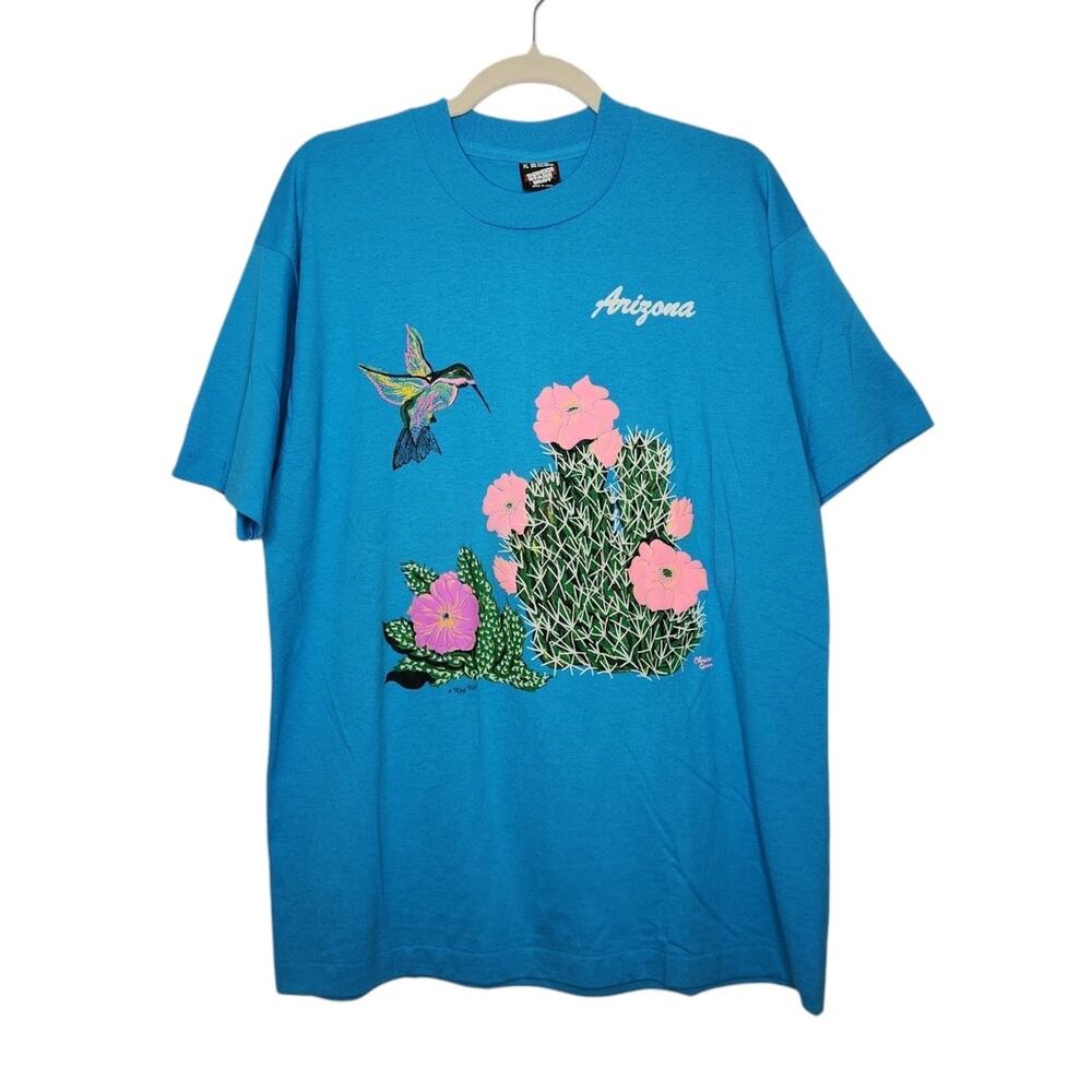 Vintage Arizona Cactus Bird Puff Print Art Single Stitch Screen Stars XL Shirt
